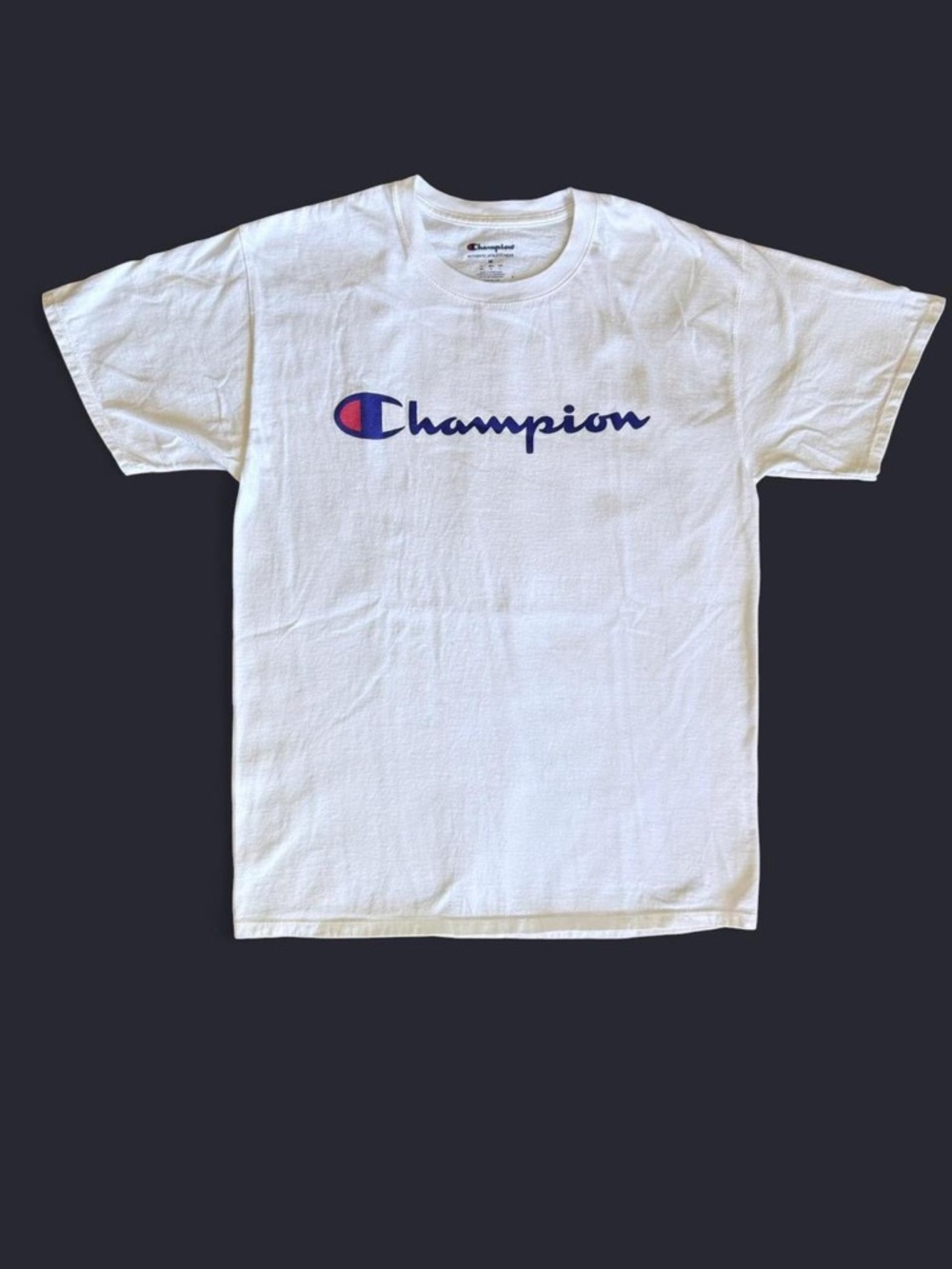 Champion Men’s White Script Logo Tee - Size Medium